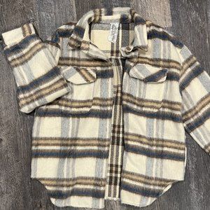 Sadie & Sage Cream, Blue and Brown Shacket | Size S